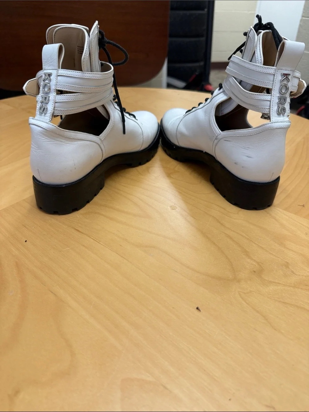 Michael Kors White Cutout Lace-Up Ankle Boots with Black Lug Sole
